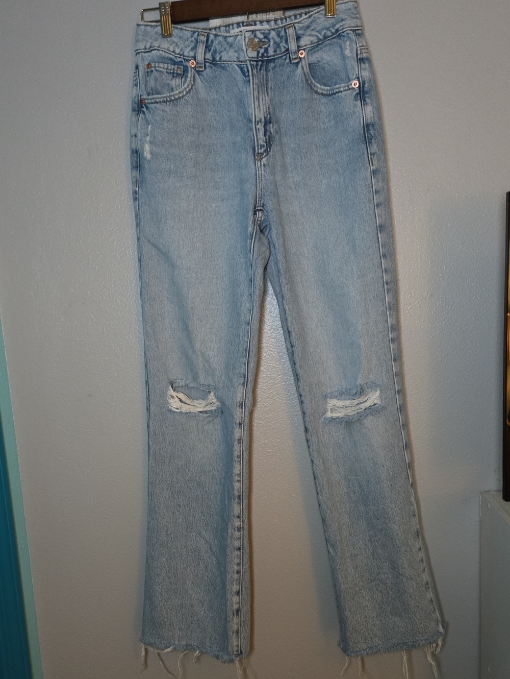 Garage Light Blue Distressed Flare Jeans